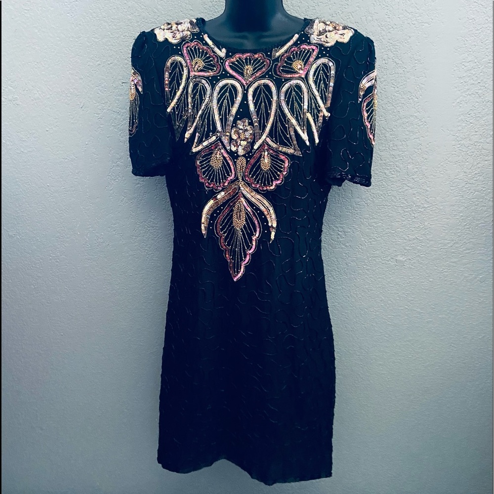 Vintage Jennifer 100% Silk Beautiful Beaded Dress - L